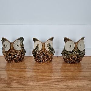 Ceramic Owl Figurines Set. Tea Light Holders